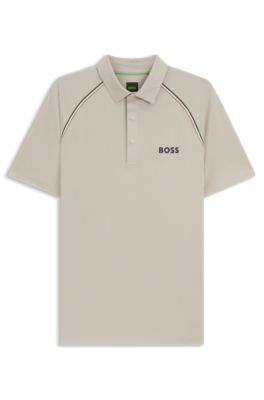 Active signature-stripe polo shirt with odour control, Light Beige