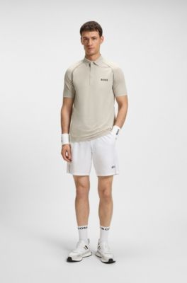 Active signature-stripe polo shirt with odour control, Light Beige
