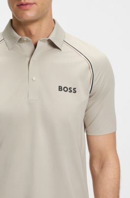 Active signature-stripe polo shirt with odour control, Light Beige