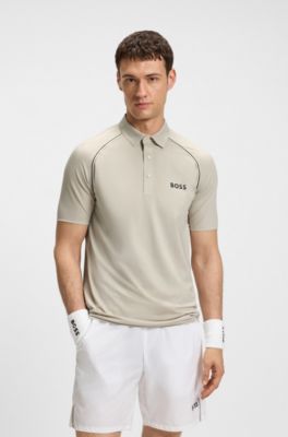 Active signature-stripe polo shirt with odour control, Light Beige