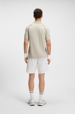 Active signature-stripe polo shirt with odour control, Light Beige