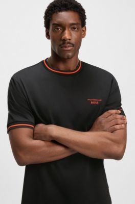 Camiseta de algod&oacute;n Porsche x BOSS con acabado con control de la humedad, Negro