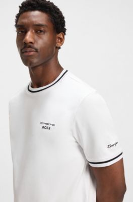 Camiseta de algod&oacute;n Porsche x BOSS con acabado con control de la humedad, Blanco