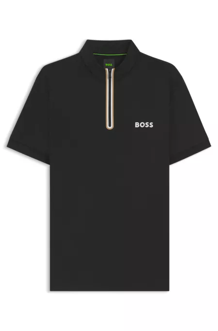 Stretch-mesh slim-fit polo shirt with zip neck