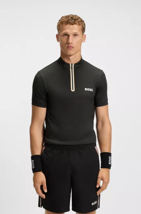 Stretch-mesh slim-fit polo shirt with zip neck