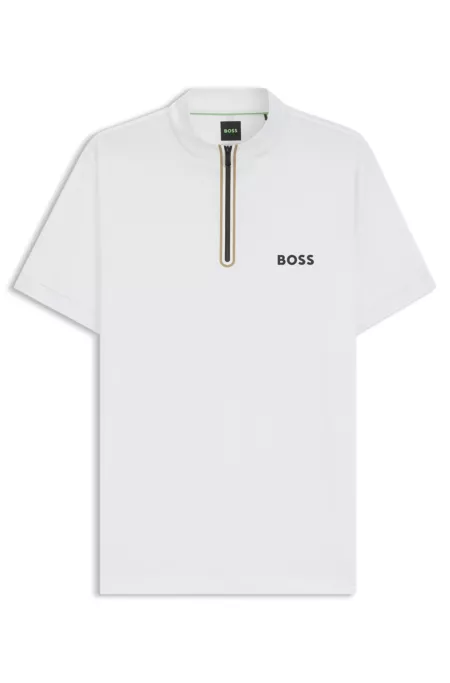 Stretch-mesh slim-fit polo shirt with zip neck