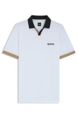 Polo slim fit deportivo en tejido antidesgarros con bloques de color, Blanco