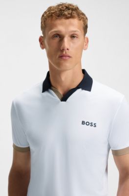 Active colour-blocked slim-fit polo shirt in ripstop fabric, White