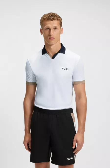 Active colour-blocked slim-fit polo shirt in ripstop fabric