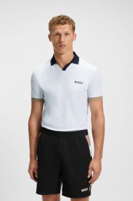 Polo slim fit deportivo en tejido antidesgarros con bloques de color, Blanco