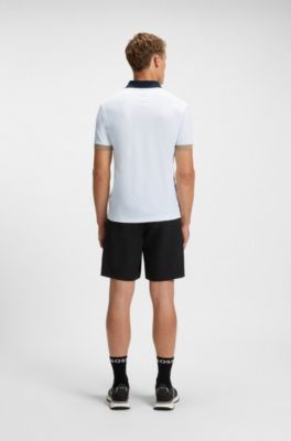 Active colour-blocked slim-fit polo shirt in ripstop fabric, White