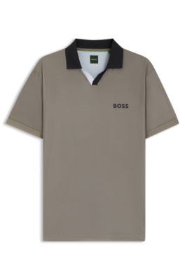 Active colour-blocked slim-fit polo shirt in ripstop fabric, Beige