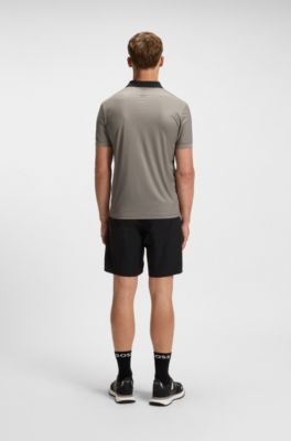 Active colour-blocked slim-fit polo shirt in ripstop fabric, Beige