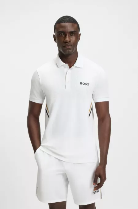 Active moisture-managing slim-fit polo shirt in stretch piqué