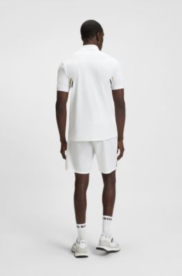 Active moisture-managing slim-fit polo shirt in stretch piqu&eacute;, White