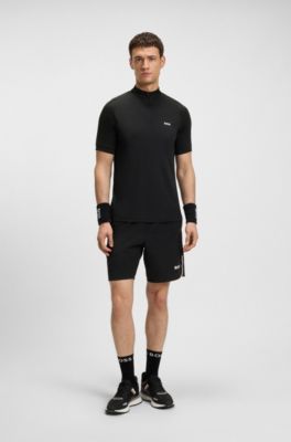 Stretch-ripstop slim-fit polo shirt with quick-dry performance, Black
