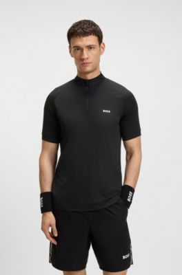 Polo slim fit de secado r&aacute;pido en tejido antidesgarros el&aacute;stico, Negro