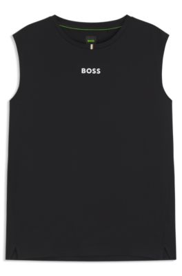 Camiseta de tirantes deportiva de tejido el&aacute;stico con rayas traseras, Negro