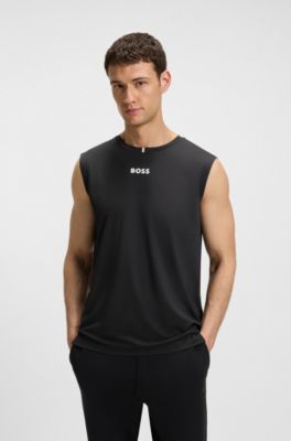 Active quick-dry tank top with contrast logo, Black
