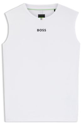 Camiseta de tirantes deportiva de tejido el&aacute;stico con rayas traseras, Blanco