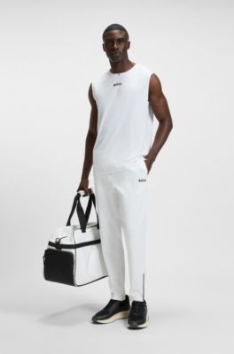 Camiseta de tirantes deportiva de tejido el&aacute;stico con rayas traseras, Blanco