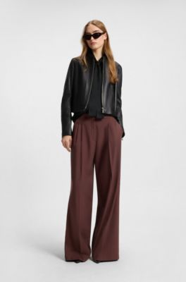 Blusa regular fit en jacquard a cuadros con lazo en el cuello, Negro