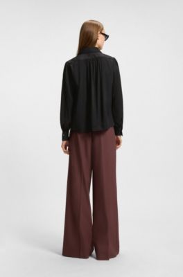 Blusa regular fit en jacquard a cuadros con lazo en el cuello, Negro
