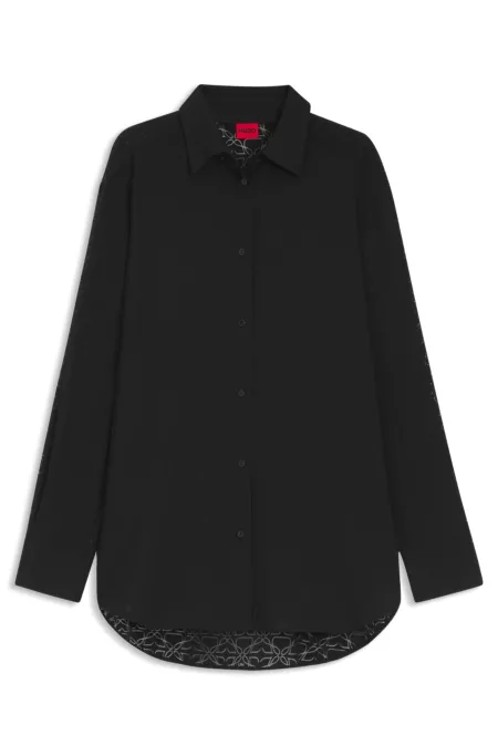 Oversized-fit blouse with burnout pattern