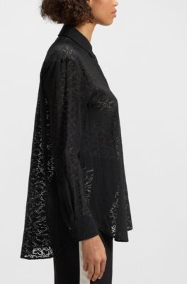 Oversized-fit blouse with burnout pattern, Black