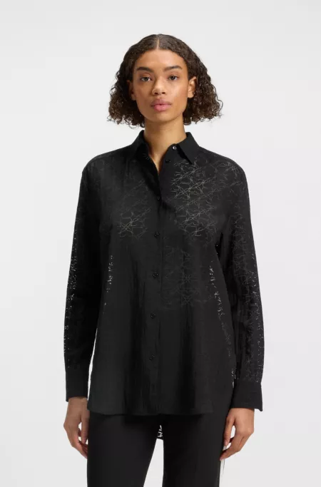 Oversized-fit blouse with burnout pattern