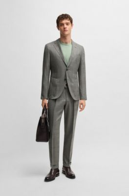 Slim-fit suit in checked virgin wool, Light Green