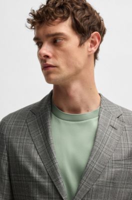 Slim-fit suit in checked virgin wool, Light Green