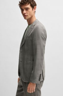 Slim-fit suit in checked virgin wool, Light Green