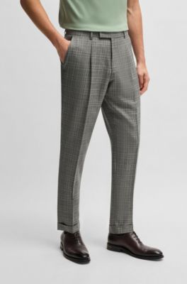 Slim-fit suit in checked virgin wool, Light Green