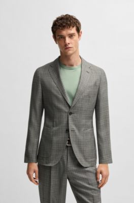 Slim-fit suit in checked virgin wool, Light Green