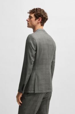 Slim-fit suit in checked virgin wool, Light Green