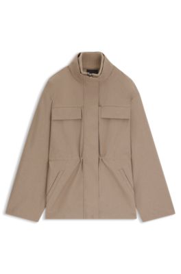 Gathered-waist jacket with water-repellent finish, Light Brown