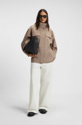 Veste d&eacute;perlante avec taille fronc&eacute;e, Brun chin&eacute;