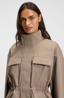 Veste d&eacute;perlante avec taille fronc&eacute;e, Brun chin&eacute;
