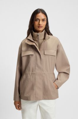 Gathered-waist jacket with water-repellent finish, Light Brown