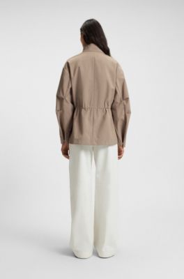 Veste d&eacute;perlante avec taille fronc&eacute;e, Brun chin&eacute;