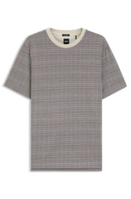 Grid-pattern T-shirt in mercerised cotton, Patterned