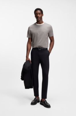 Grid-pattern T-shirt in mercerised cotton, Patterned