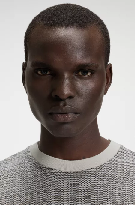 Grid-pattern T-shirt in mercerised cotton