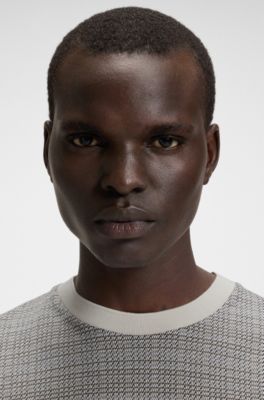 Grid-pattern T-shirt in mercerised cotton, Patterned