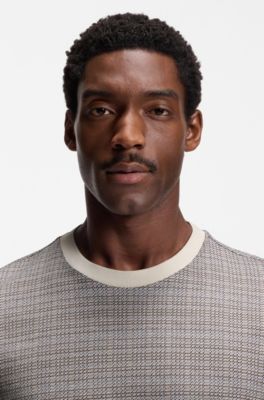 Grid-pattern T-shirt in mercerised cotton, Patterned