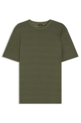 Grid-pattern T-shirt in mercerised cotton, Green