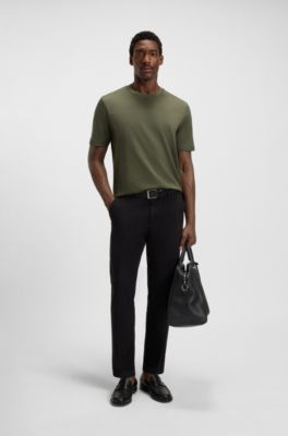 Grid-pattern T-shirt in mercerised cotton, Green