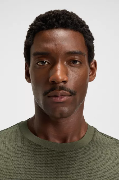 Grid-pattern T-shirt in mercerised cotton