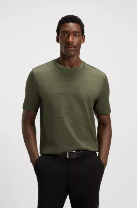 Grid-pattern T-shirt in mercerised cotton